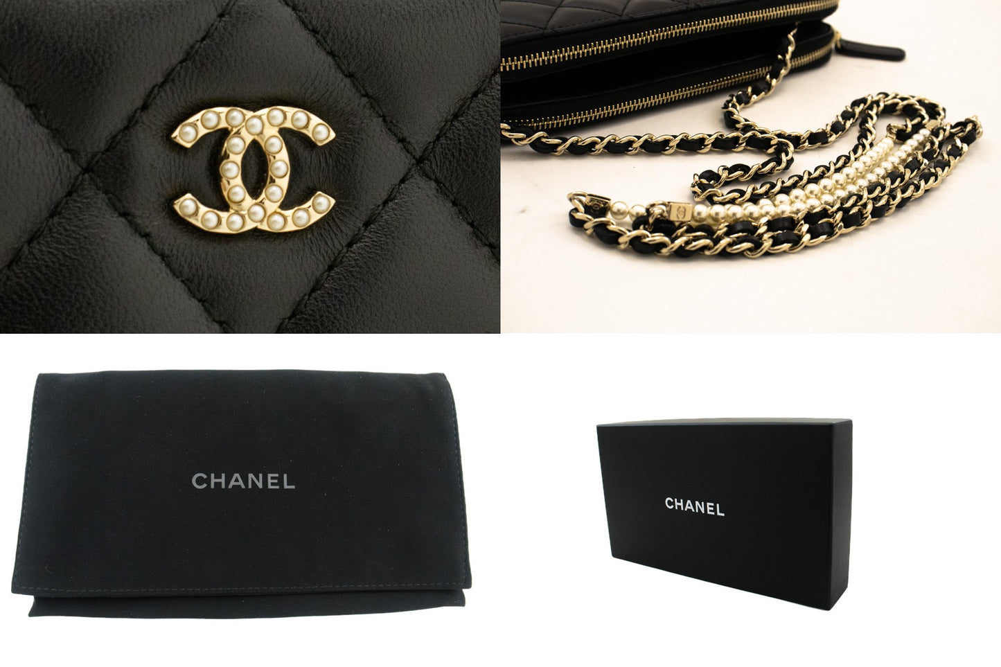 Chanel Wallet On Chain, Black, Leather, wallet