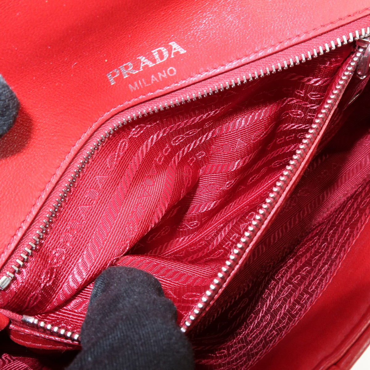 Prada Chain Flap Nappa Gaufre, Red, Leather, Shoulder Bag
