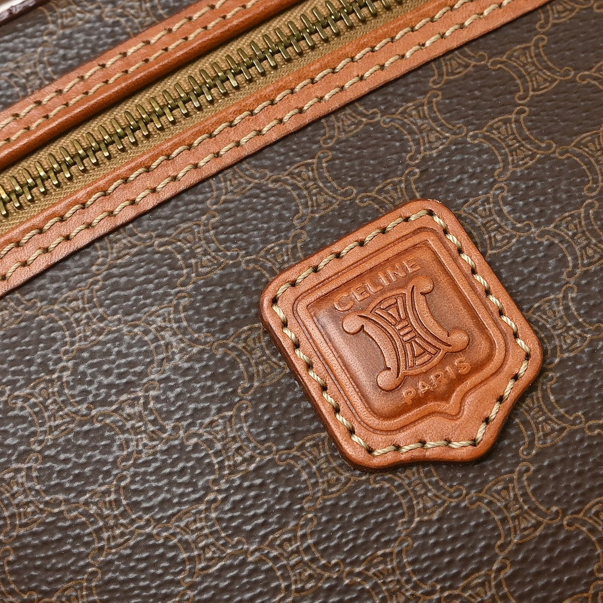 Celine Top Handle Vanity Box Triomphe Coated Canvas, Brown, Canvas, Handbag