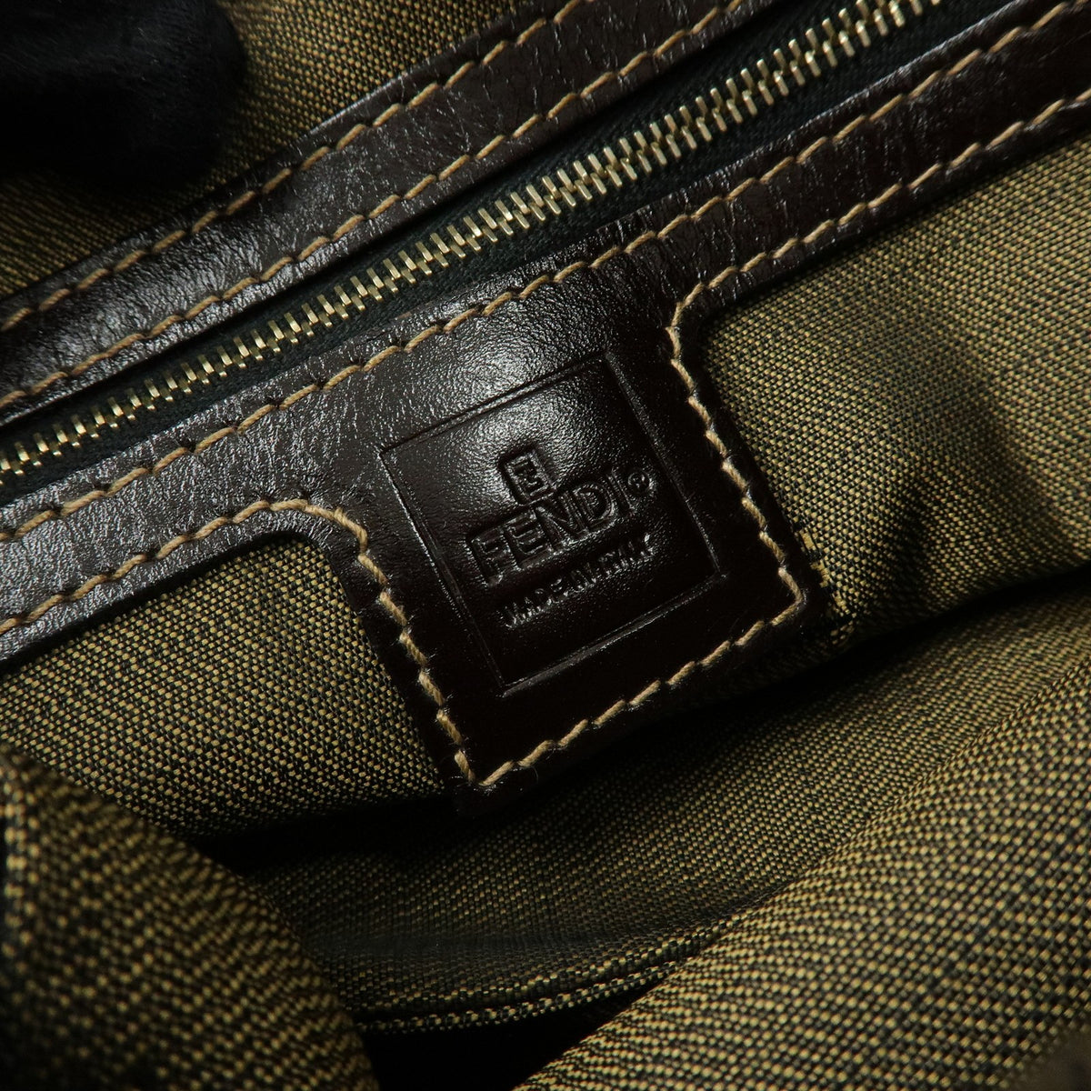 Fendi Round Flap Baguette Zucca Canvas, Brown, Canvas, Shoulder Bag