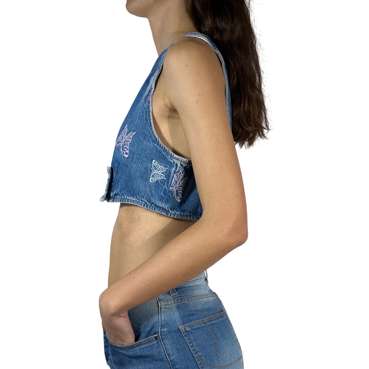 GANNI Embroidered Denim Crop Top