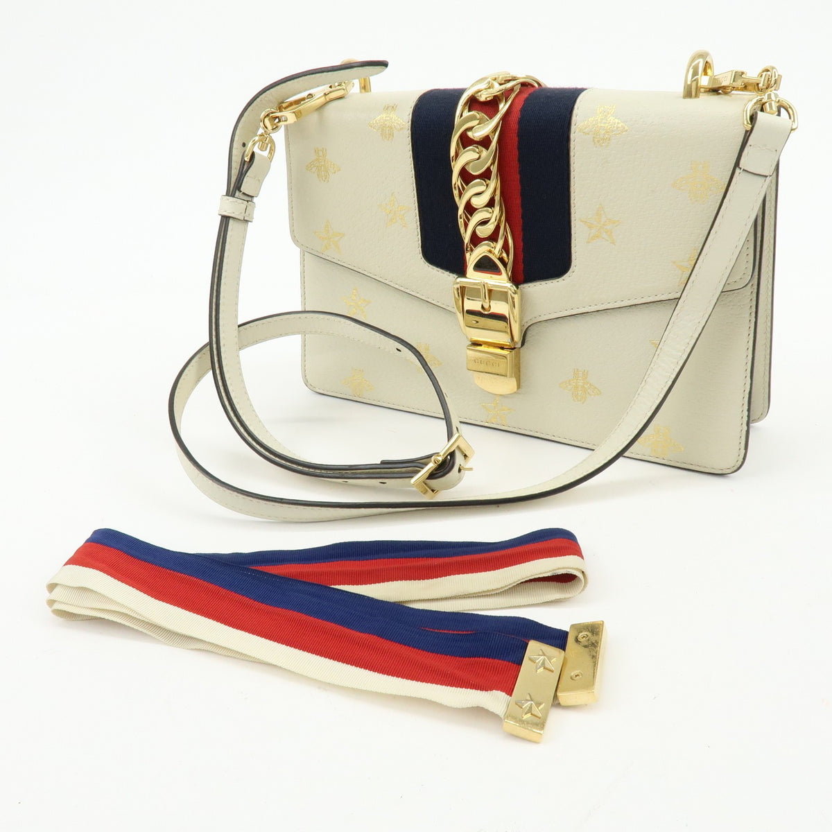 Gucci Sylvie Belt Leather, Beige, Calfskin, Handbag