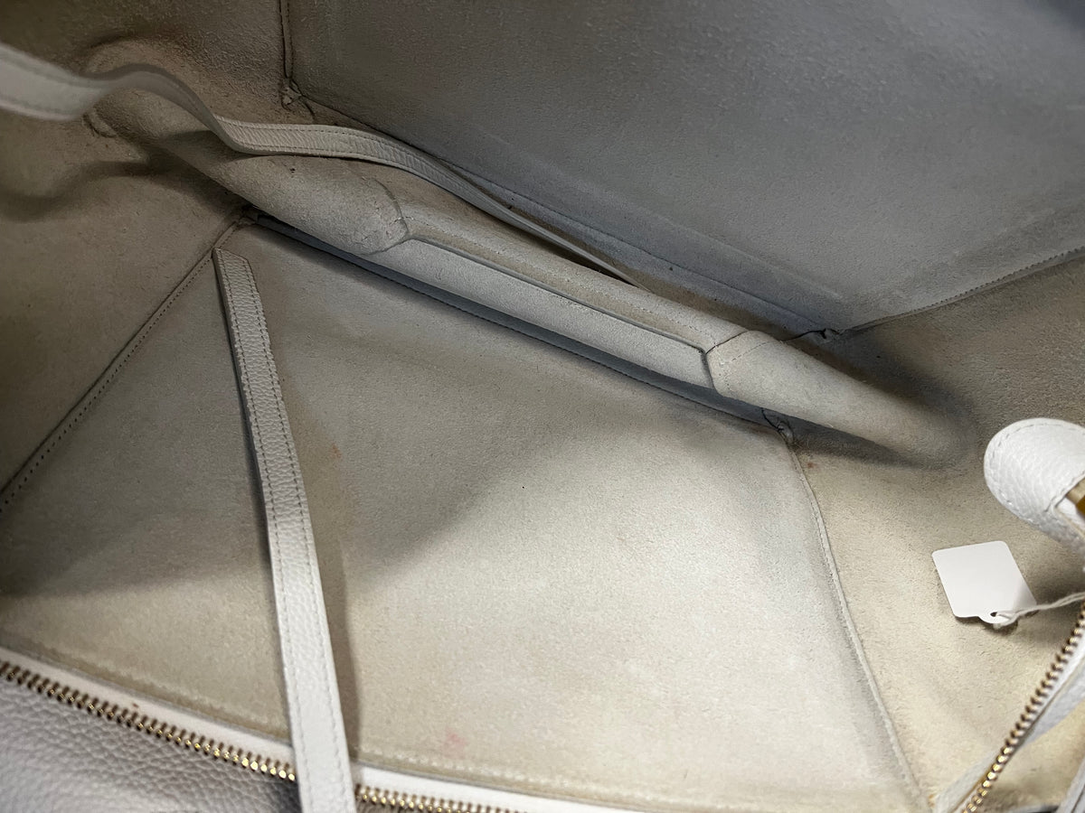 Celine Tri-Fold Grained Calfskin, White, Leather, Shoulder Bag
