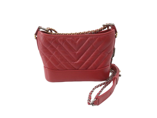 Chanel So Black Gabrielle Hobo Chevron Aged Calfskin, BLACK, LEATHER, Shoulder bag