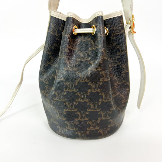 Celine Triomphe Drawstring Bucket Bag Leather, Brown, Canvas, Handbag