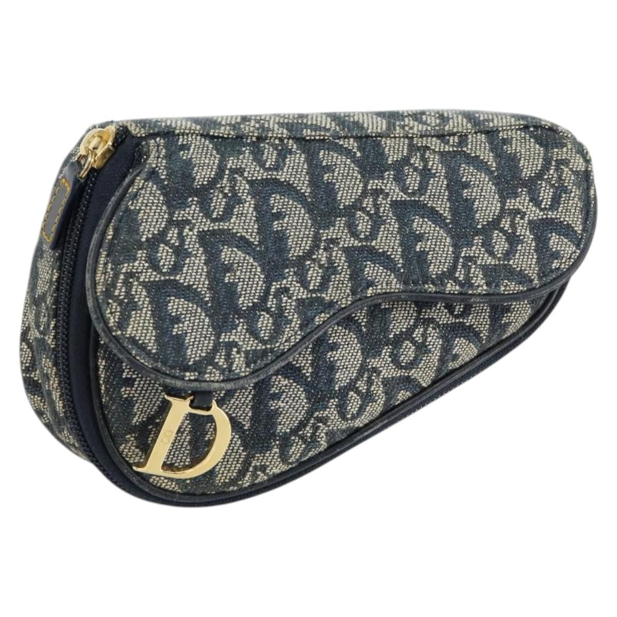 Christian Dior Vintage Saddle Coin Purse Diorissimo Canvas, Blue, Canvas, Card Holder