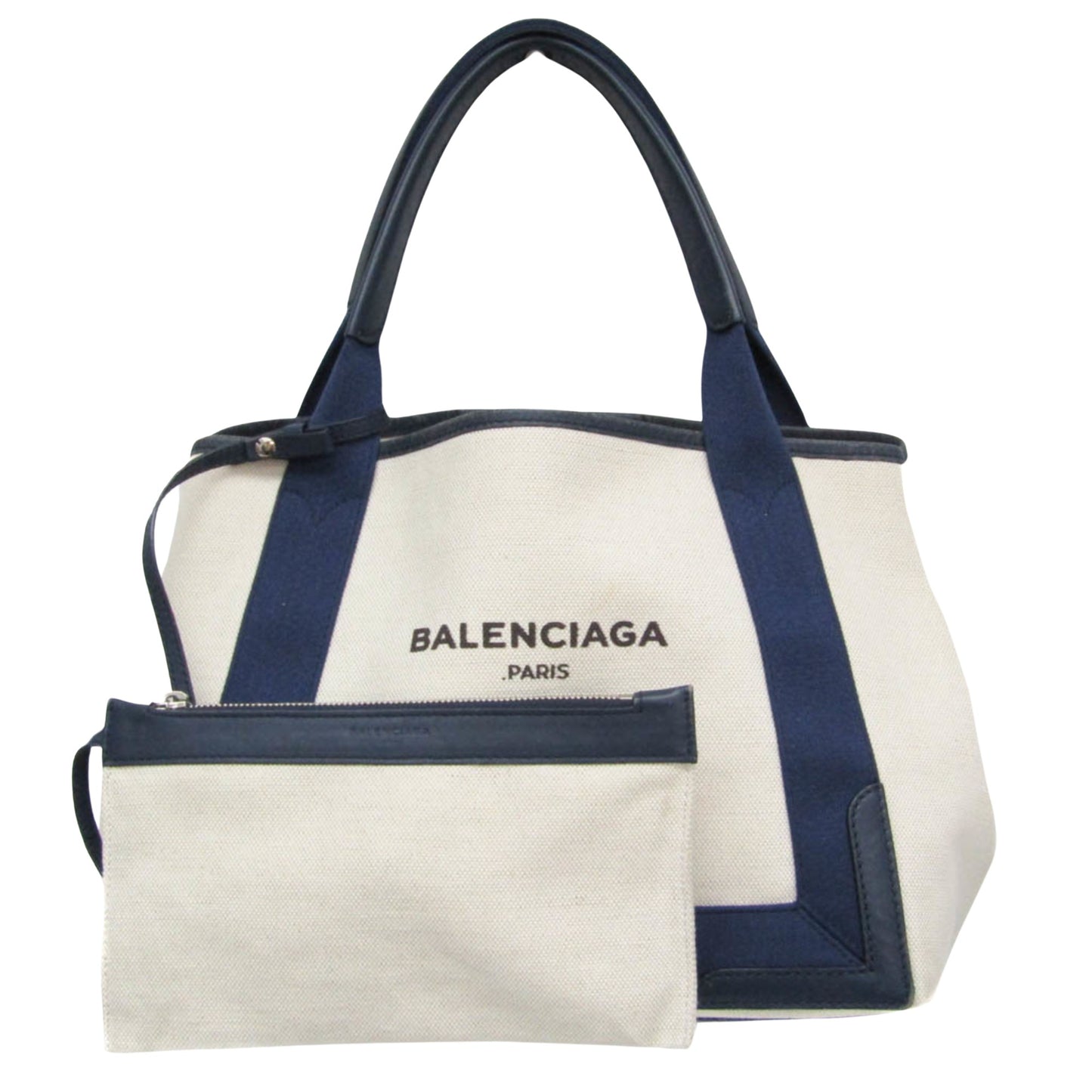 Balenciaga Navy Cabas, White, Canvas, handbag