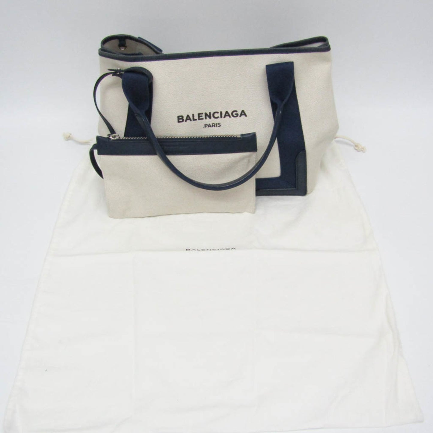 Balenciaga Navy Cabas, White, Canvas, handbag