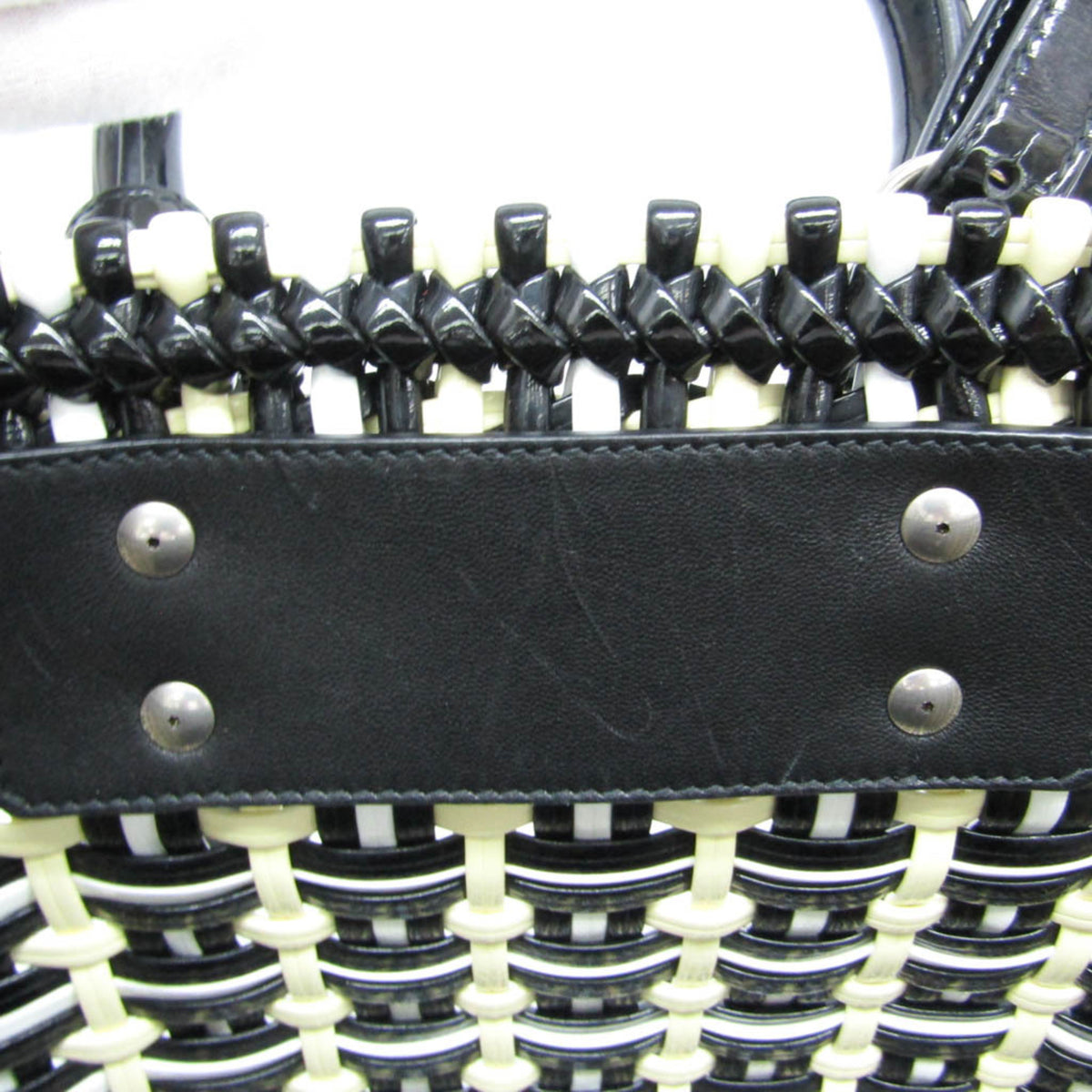 Balenciaga Bistro Panier Woven Faux Leather, Black, Patent Leather, Handbag