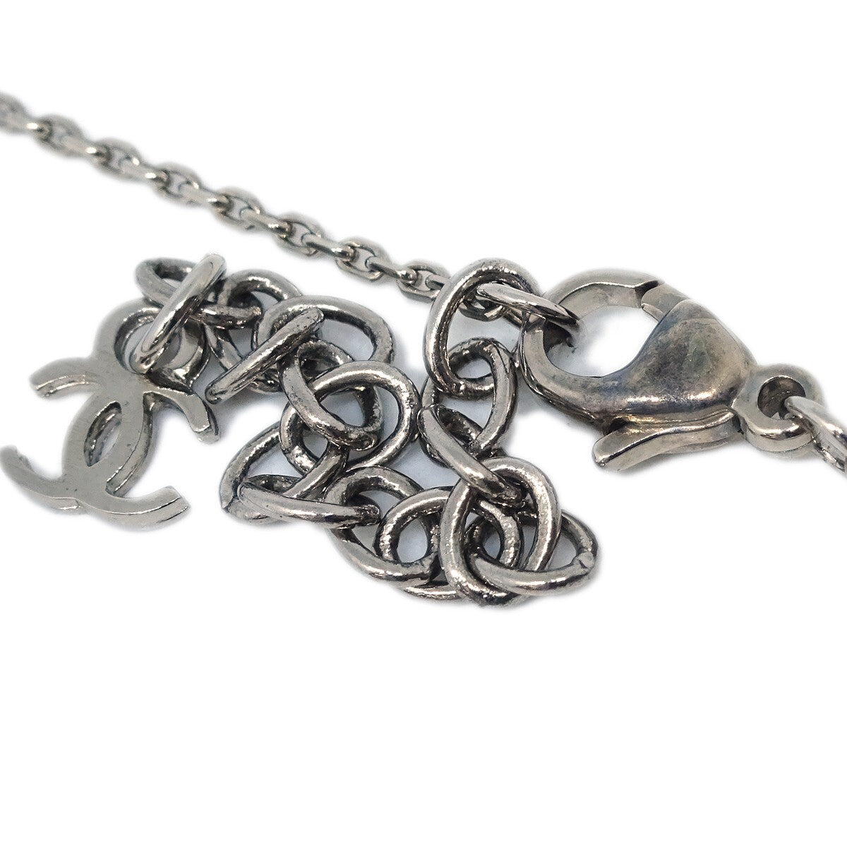 Chanel CC Heart Pendant Metal and Enamel, Silver, Silver Plated, Necklace