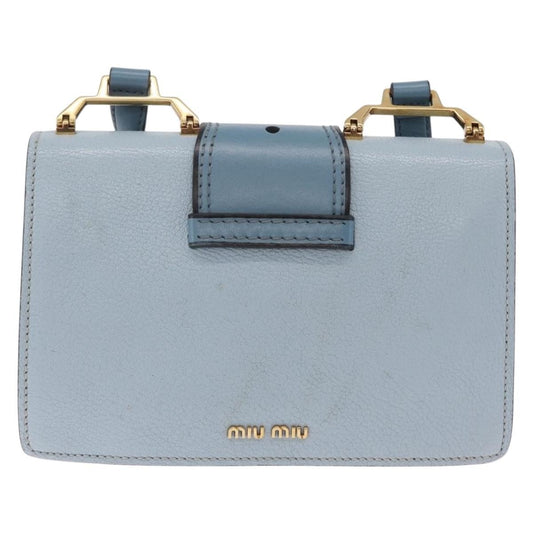 Miu Miu Madras Crystal Buckle Leather, Blue, Leather, Shoulder Bag