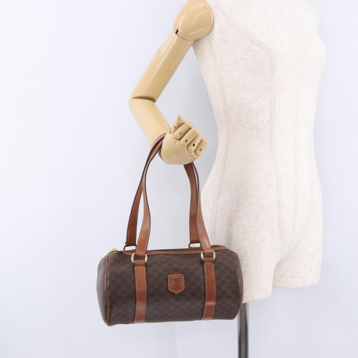 Celine Vintage Barrel Macadam Canvas & Leather, Brown, PVC, Handbag