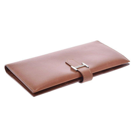Hermes Bearn Wallet Box Calf, BROWN, LEATHER, Wallets