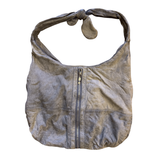 Brandsamsara Alexander Wang blue distressed suede shoulder bag with silvertone zip hardware and knotted strap
