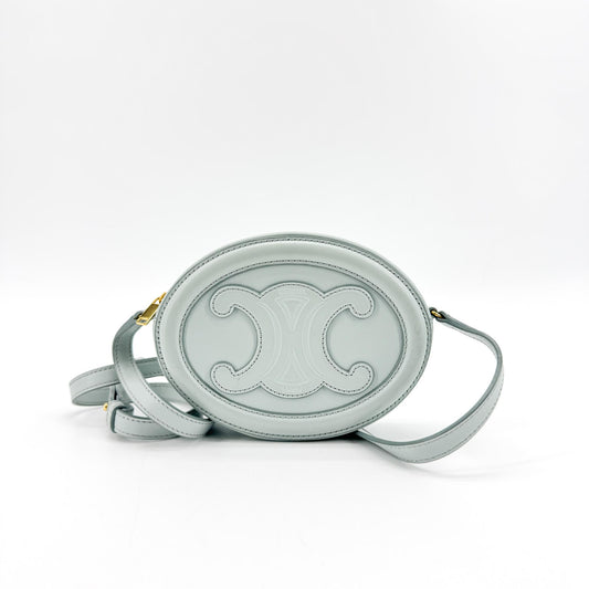 Celine Triomphe Oval Leather, Blue, Leather, Crossbody Bag