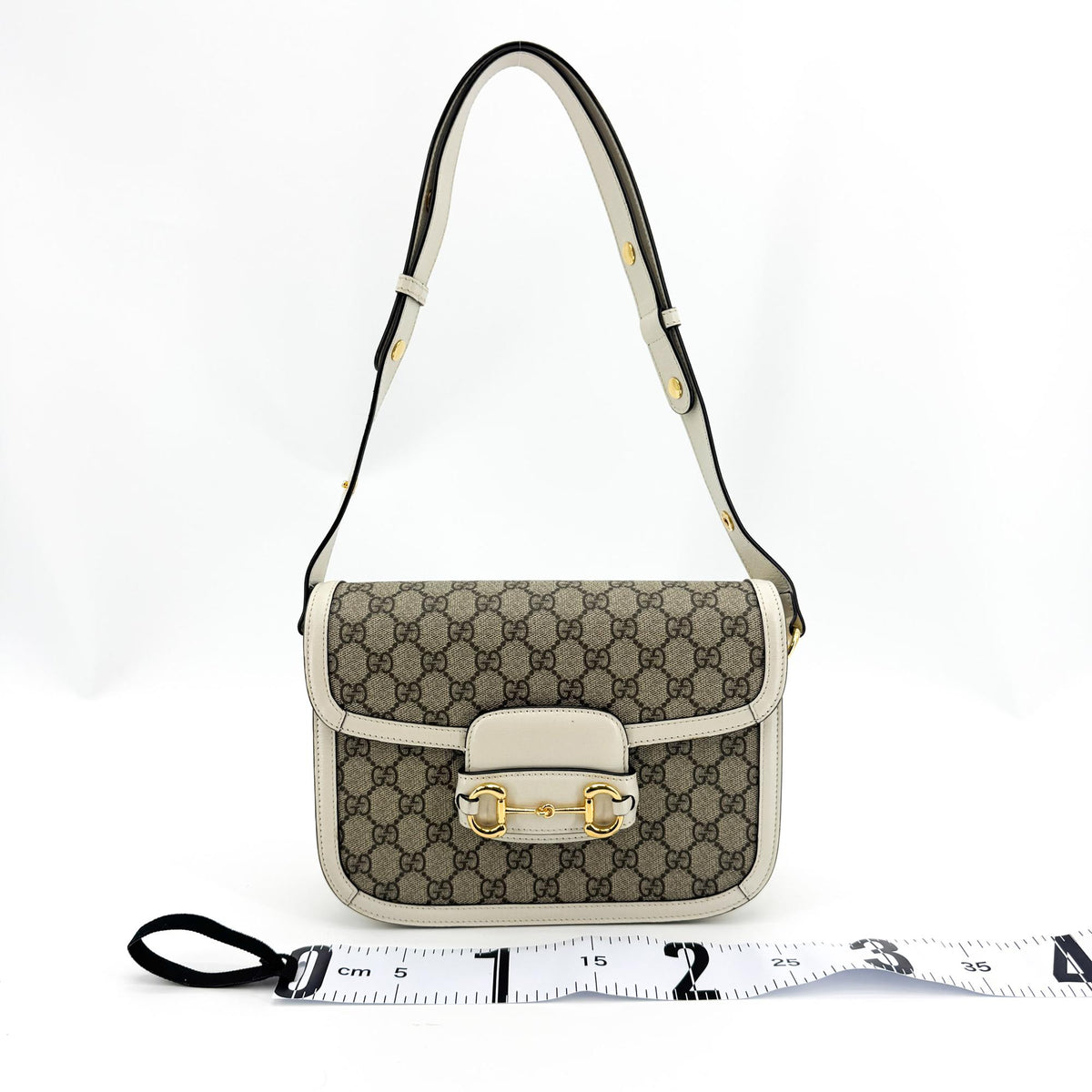 Gucci Horsebit 1955 GG Coated Canvas with Leather, Beige, Canvas, Shoulder Bag