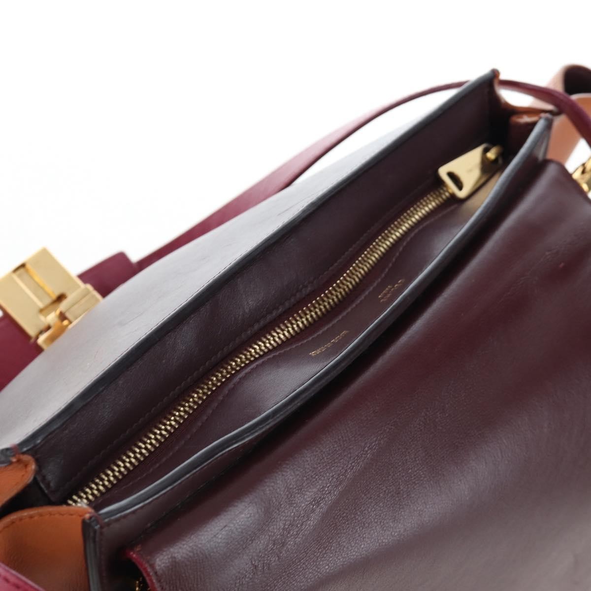Celine Tricolor Trapeze Leather, Burgundy, Leather, Handbag