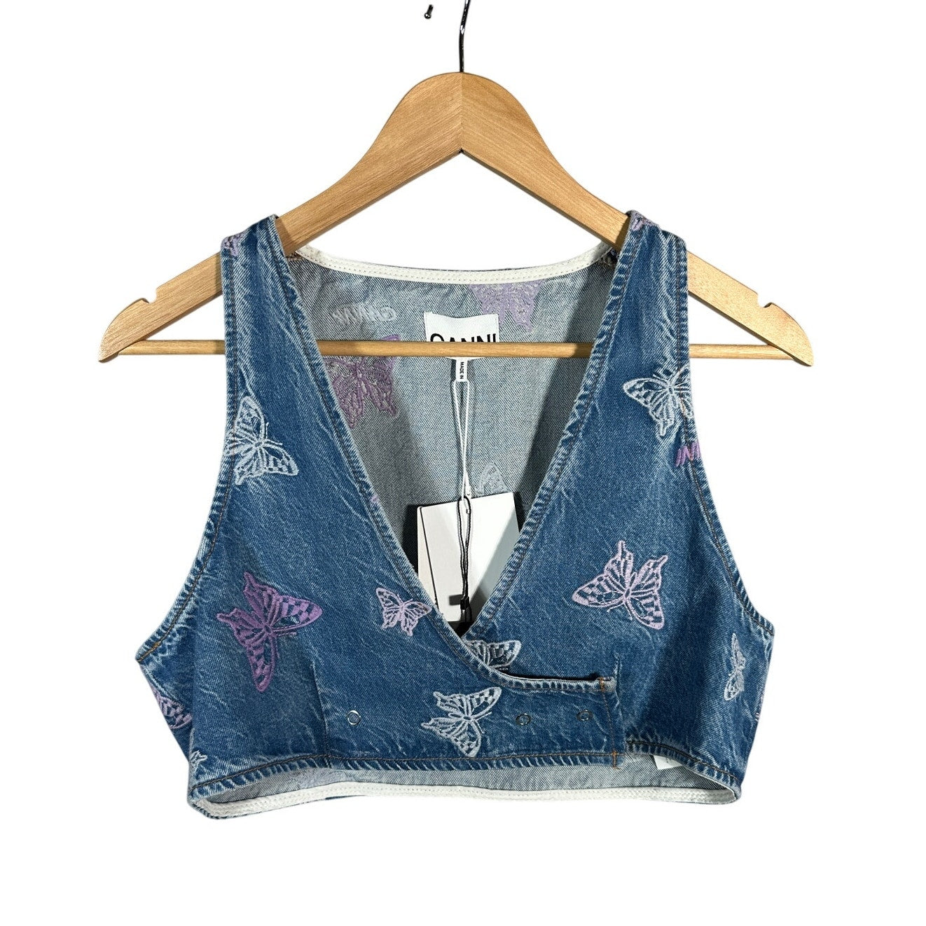 GANNI Embroidered Denim Crop Top