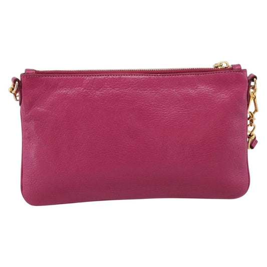 Miu Miu Madras Double Zip Leather, Pink, Leather, Crossbody Bag