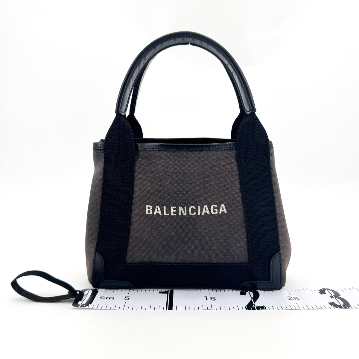 Balenciaga Navy Cabas Canvas with Leather, Black, Canvas, Tote Bag