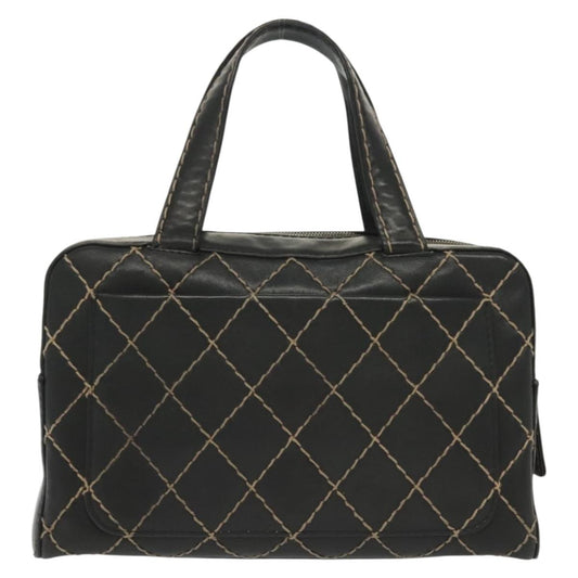 Chanel Surpique Boston Bag Quilted Leather, BLACK, LEATHER, Travel bag