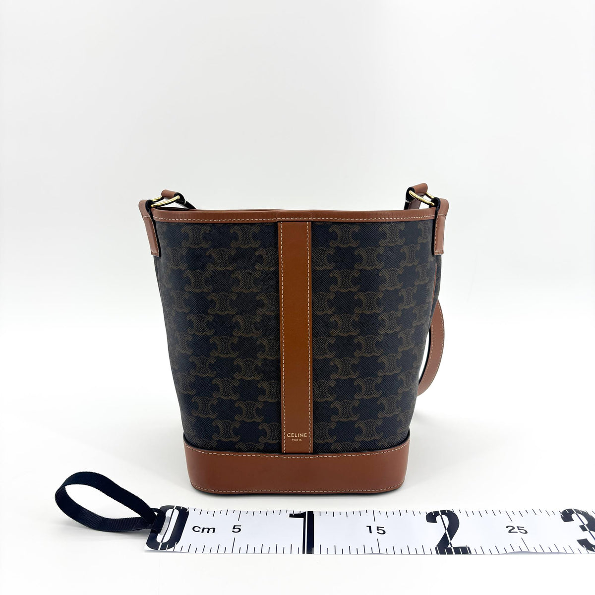 Celine Triomphe Bucket Embossed Suede, Black, Canvas, Handbag