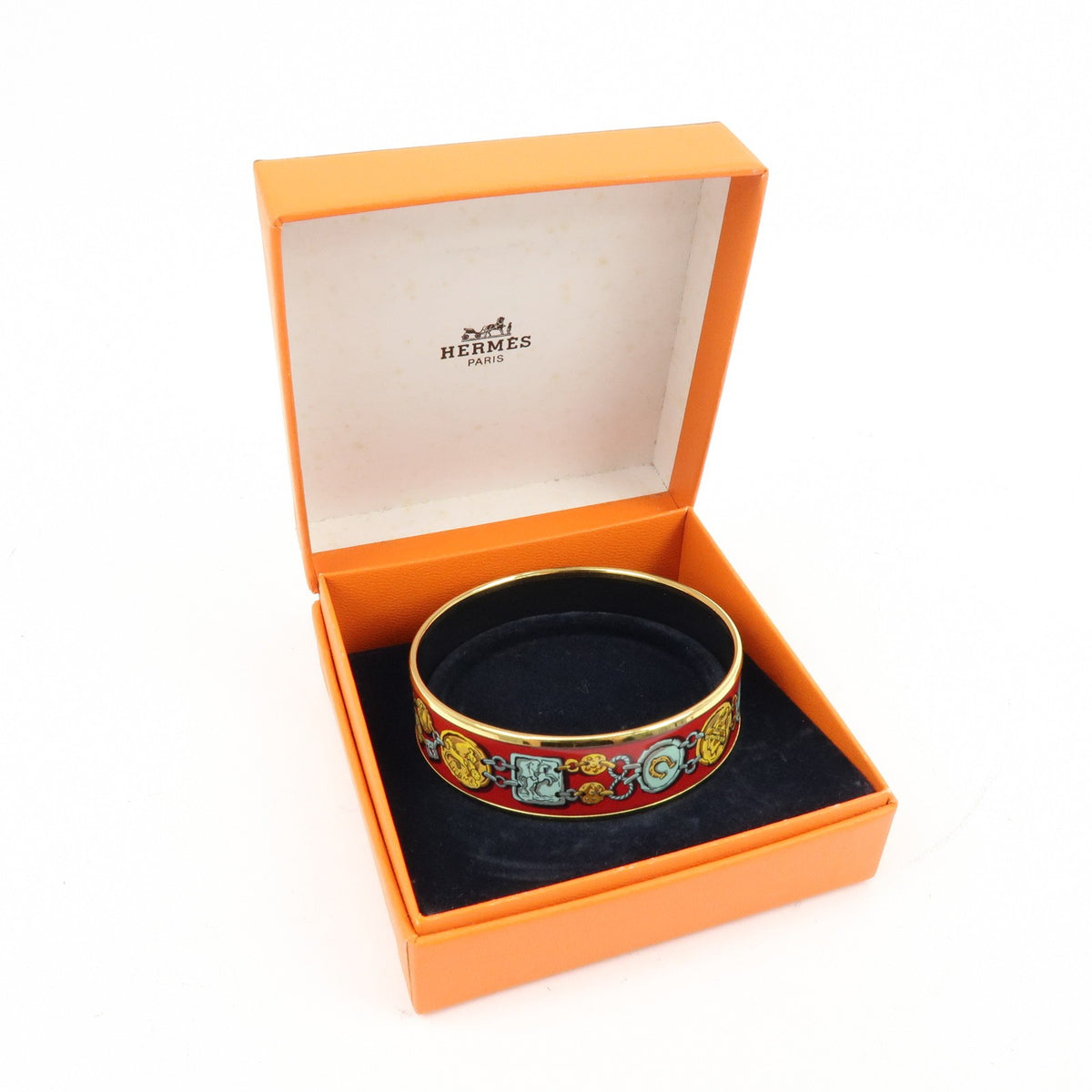 Hermes Bangle Printed Enamel, Red, Gold Plated, Bracelet