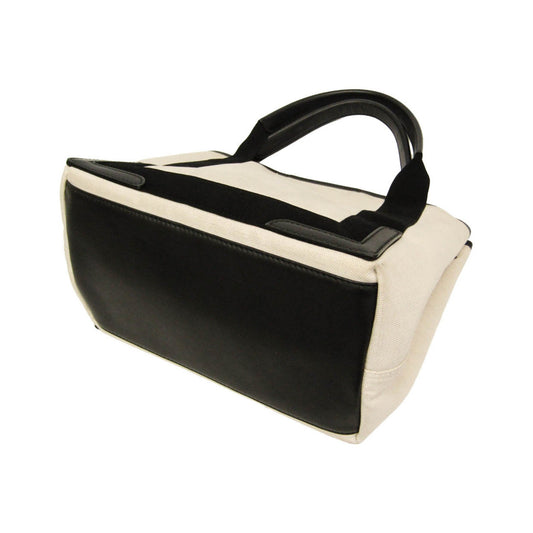 Balenciaga Navy Cabas Canvas with Leather, White, Canvas, Tote Bag