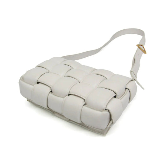 Bottega Veneta Cassette Chain Padded Maxi Intrecciato Leather, White, Leather, Shoulder Bag