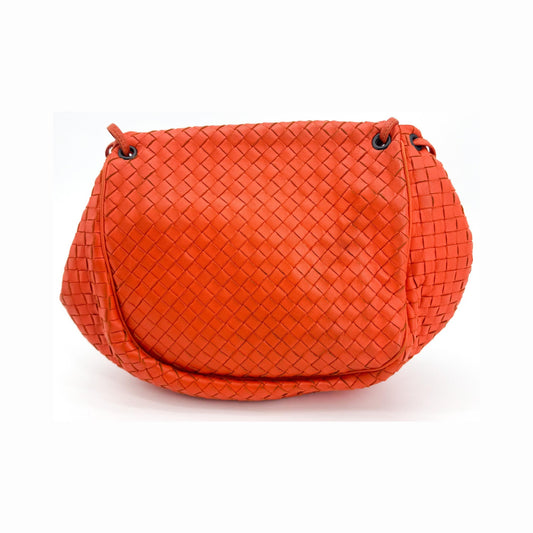 Bottega Veneta Convertible Flap Intrecciato Nappa, Orange, Leather, Shoulder Bag