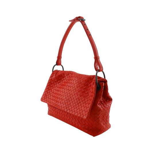 Bottega Veneta Intrecciato Shoulder Leather, Red, Calfskin, Shoulder Bag