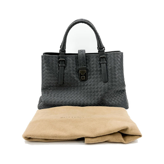 Bottega Veneta Roma Intrecciato Nappa, Gray, Leather, Handbag