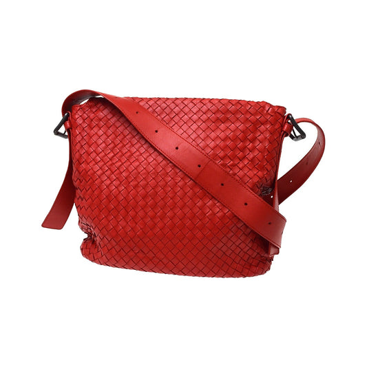 Bottega Veneta Square Flap Messenger Intrecciato Nappa, Red, Leather, Shoulder Bag