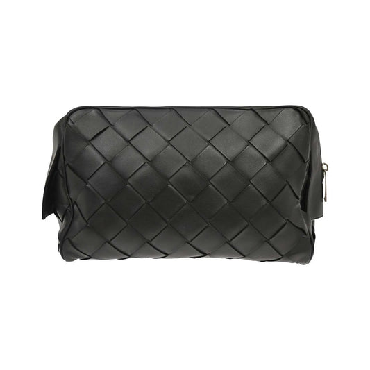 Bottega Veneta Zip Clutch Leather with Intrecciato Snakeskin Detail, Black, Leather, Clutch