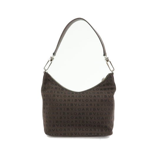 Bvlgari Logomania Suede, Brown, Canvas, Handbag