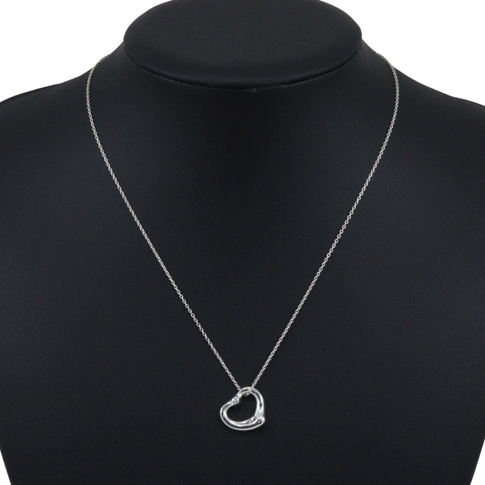 Tiffany & Co. Elsa Peretti Open Heart Pendant Sterling Silver with Diamond, Silver, Silver, Necklace