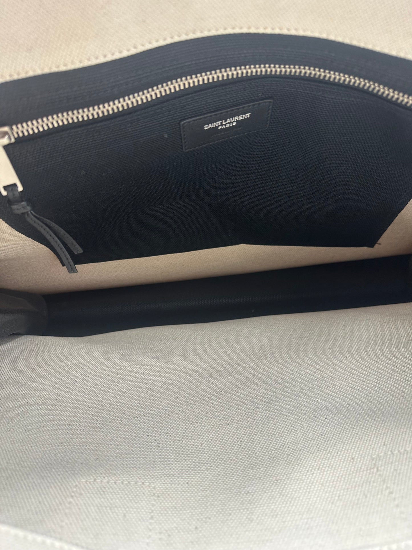 Saint Laurent Rive Gauche Shopper Tote Canvas, White, Canvas, Tote Bag