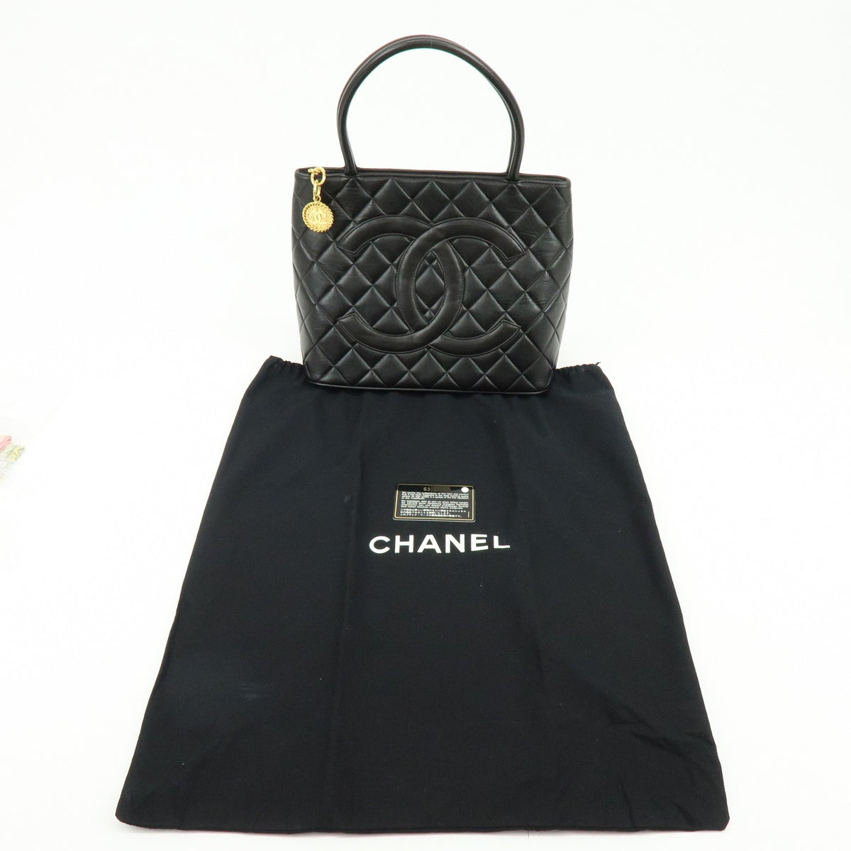 Chanel Medallion Quilted Caviar, Black, Calfskin, Tote Bag