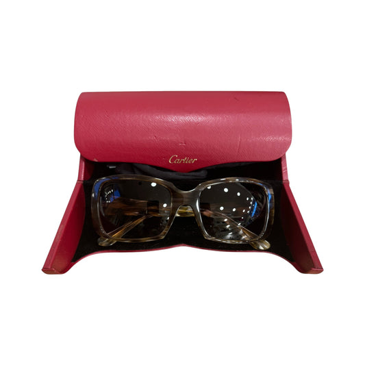 Brandsamsara Cartier tortoiseshell acetate sunglasses with medium tint lenses in a signature red protective case