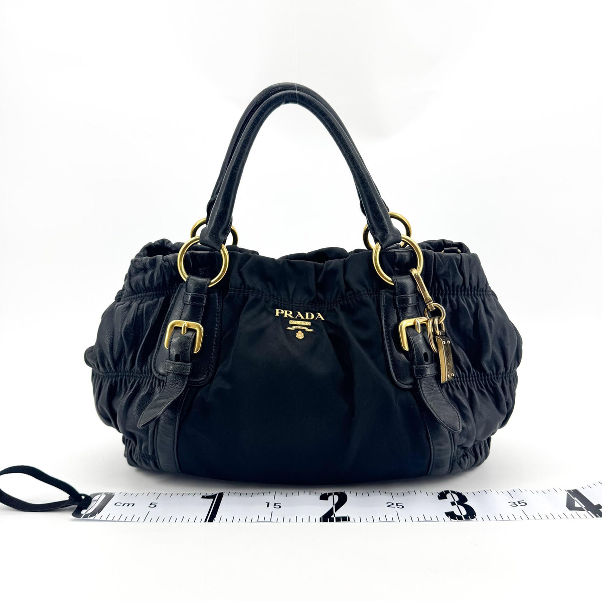 Prada Gaufre Convertible Satchel Leather and Tessuto, Black, Nylon, Handbag