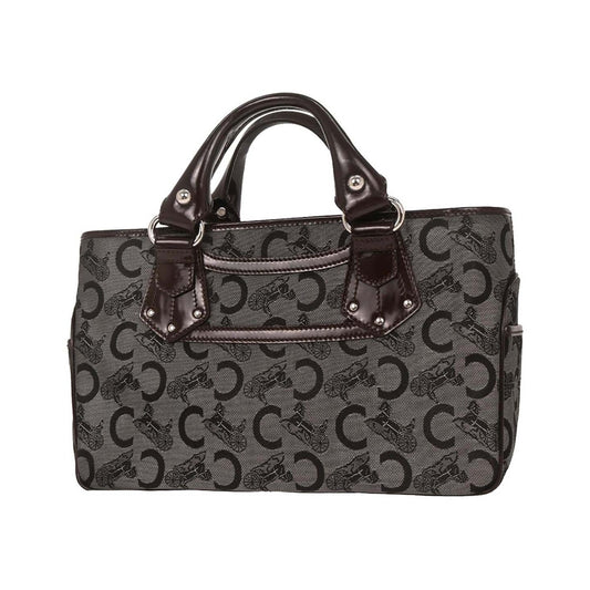Celine Boogie Satchel Macadam, Brown, Canvas, Handbag
