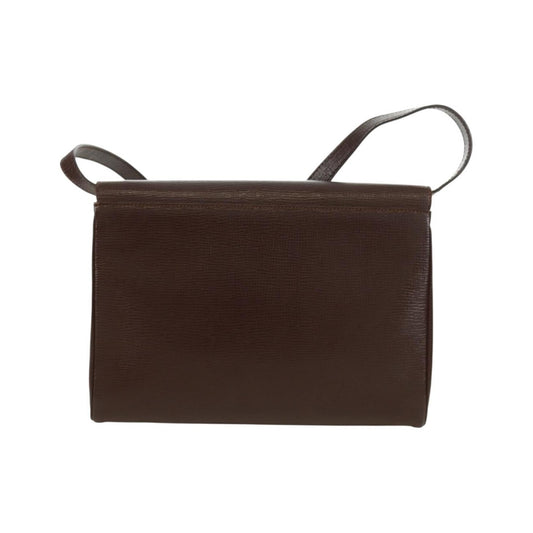 Celine Circle Logo Leather, Brown, Leather, Shoulder Bag