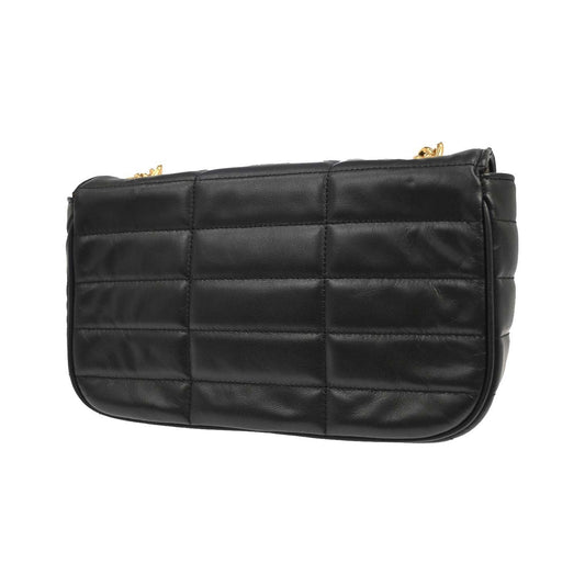 Celine Logo Chain Flap Quilted Goatskin, Black, Leather, Shoulder Bag