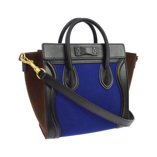 Celine Tricolor Luggage Felt, Blue, Leather, Handbag