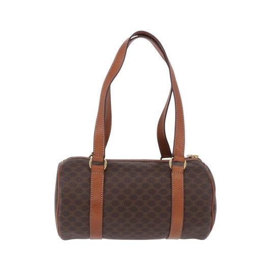 Celine Vintage Barrel Macadam Canvas & Leather, Brown, PVC, Handbag