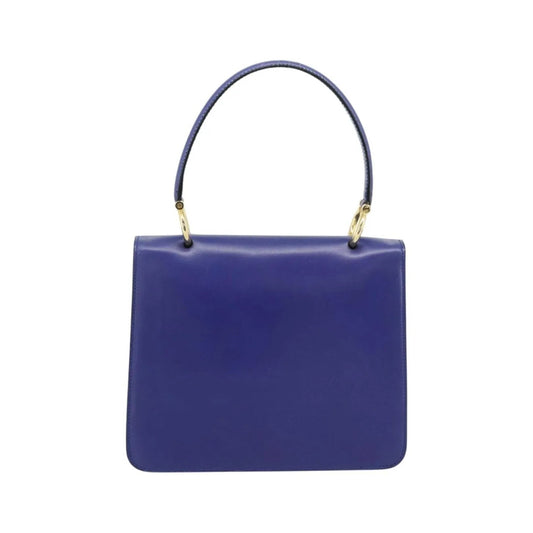 Celine Vintage Carriage Top Handle Leather, Blue, Leather, Handbag