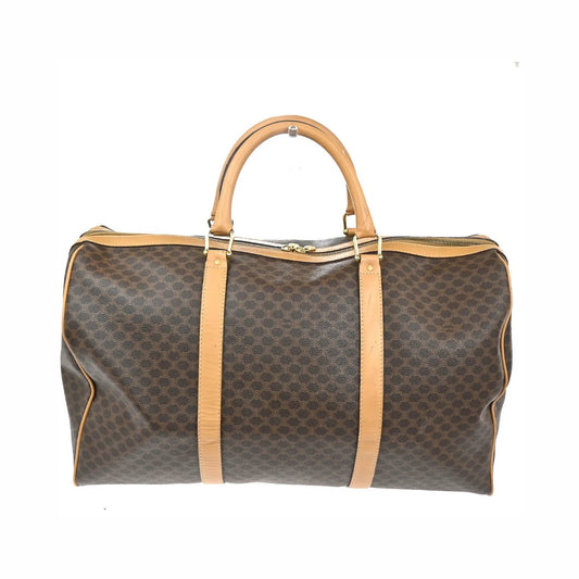 Celine Vintage Duffle Macadam Coated Canvas, Brown, PVC, Travel Bag