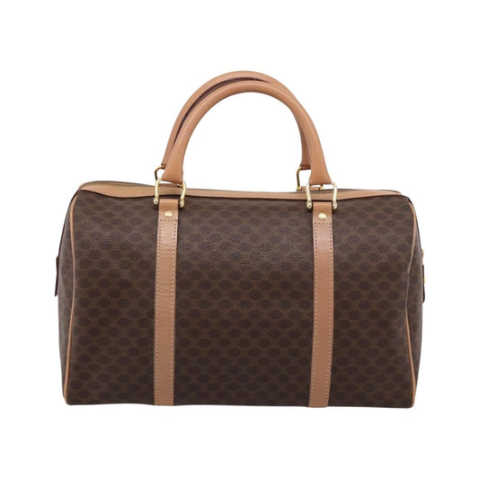 Celine Vintage Macadam Boston Canvas and Leather, Brown, PVC, Handbag