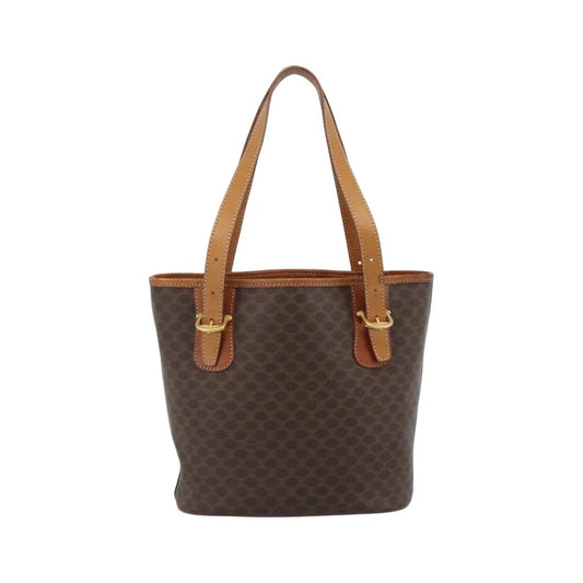 Celine Vintage Macadam Canvas and Leather, Brown, Canvas, Tote Bag