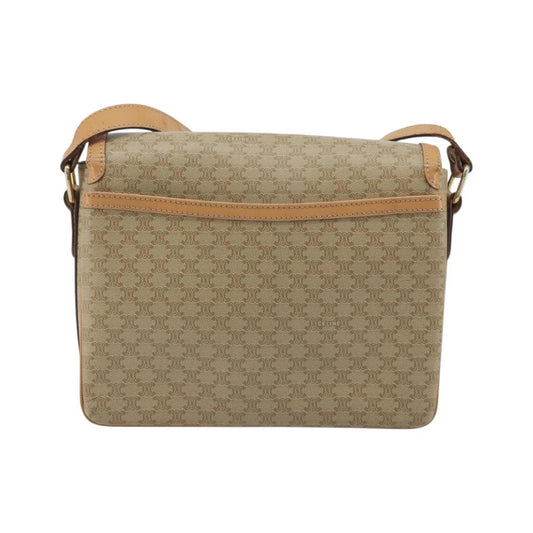 Celine Vintage Macadam Canvas and Leather, Beige, Canvas, Shoulder Bag